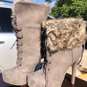 Faux fur cuffed lace up booties. Brand New.